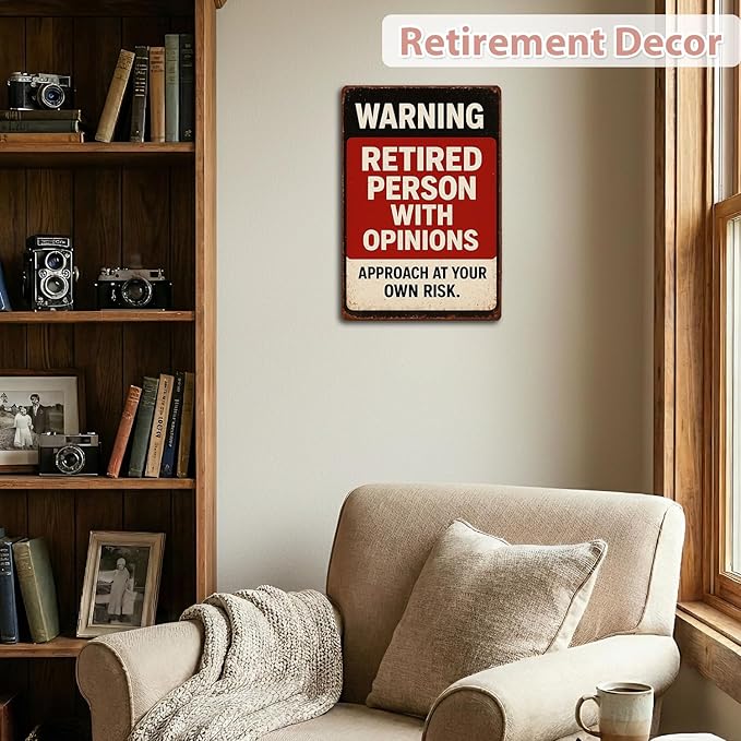 MAMAGIFTREE Funny Retirement Warning Sign Christmas Gifts for Retirees, 8x12 Inch Retirement Party Decorations, Man Cave Decor, Funny Retirement Gifts for Woman Men Dad Coworker, Vintage Tin Signs