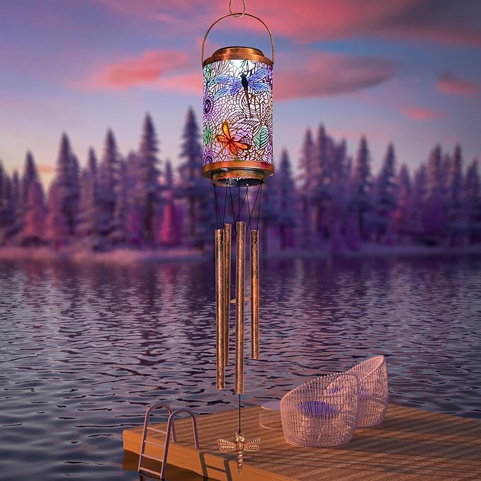 Dragonfly Solar Lights Wind Chimes for Outside, Garden Gifts for Mom Dad Solar Outdoor Lantern Metal Hanging Lights for Garden, Patio, Yard Decor, Mothers Day Birthday Gifts for Women (1Pack)