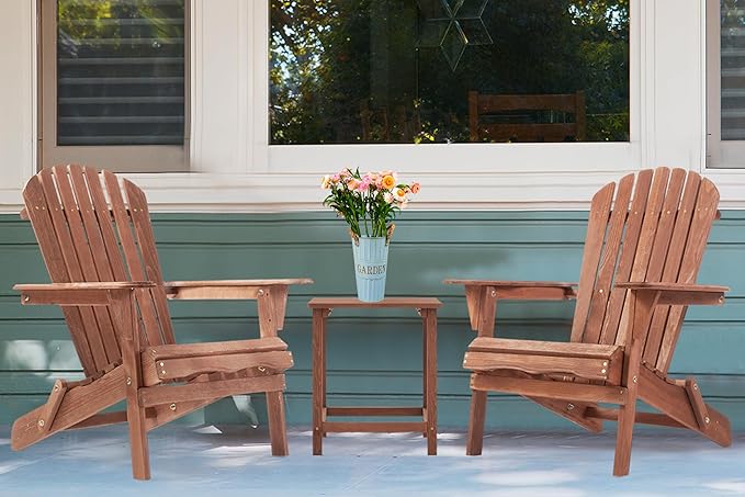 Wooden Folding Adirondack Chair Set of 2, Pre-Assembled BackRest Wood Lounge Chair for Outdoor Patio Garden Lawn Backyard Deck Pool Beach Firepit