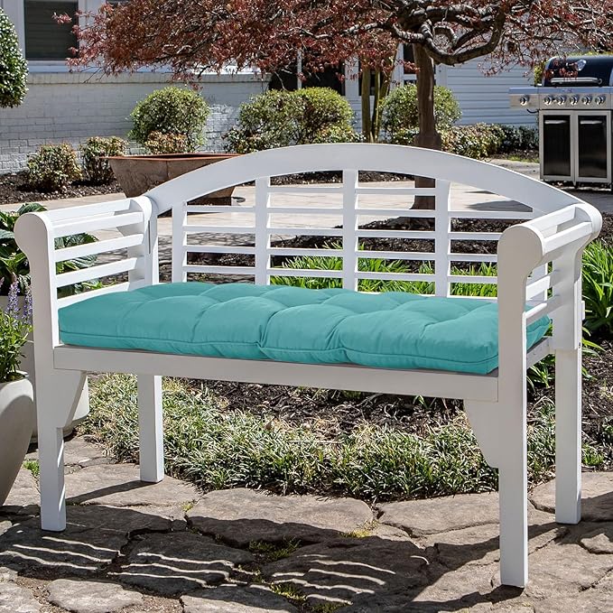 Tufted Bench Cushions for Outdoor Furniture, 44" x 19" Porch Swing Cushions Filled with Foam, Overstuffed Patio Cushions for Bench Loveseat with 2-3 Seats,Thick and Water Resistant, Teal