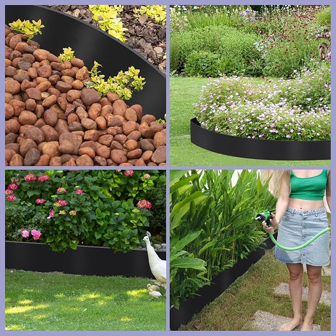 Garden Edging, 30ft Black Landscape Edging, 30 Spikes for Lawn 4 Inch Tall