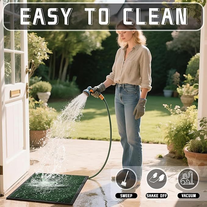 Yimobra Large Door Mat Outside Entrance 36x24, Waterproof Sturdy Outdoor Mats for Front Door, Heavy Duty Non-Slip Doormat for Garage Patio Entryway Indoor, Easy Clean, Green