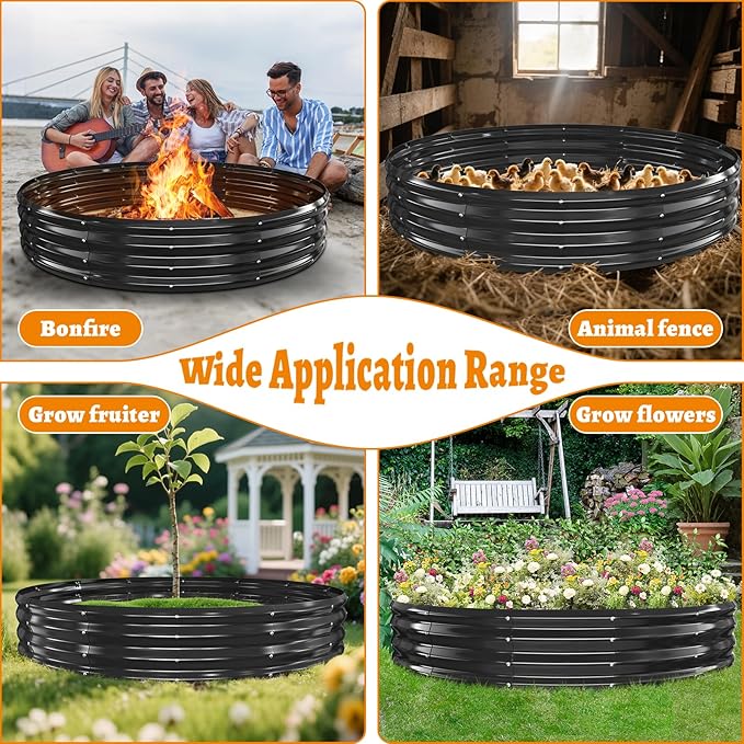 Large Metal Fire Pit Ring/Bonfire Fire Ring- 6 FT Diameter, 0.7 MM Thick,1 ft High, Durable and Stylish for Outdoor Fire Pits,Patios and Camping (Black, 6X6X1 ft)