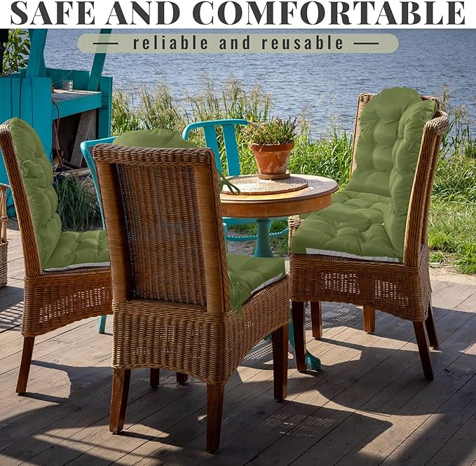 Geelin 2 Pcs Adirondack Chair Cushion High Back Patio Rocking Chair Cushion 44 x 19 x 4 Inch Tufted Weather Resistant Fade Resistant Seat for Patio Rocking Seat (Moss Green)