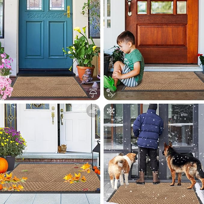 Smiry Front Door Mat Outside Entrance, Heavy Duty Sturdy Natural Rubber Doormat, Trap Dirt and Moisture, Easy Clean Low Profile Mats for Indoor Outdoor Entry, Irregular Triangle (47x32, Coffee)