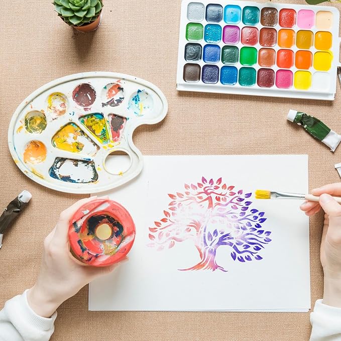 Tree of Life Stencils, 16 PCS 6x6 Inch Plant Reusable Plastic Paint Templates for Painting on Wood, Trees Stencils Set for Spraying Rock Canvas Drawing Art Fabric Tile Home DIY Craft Decoration