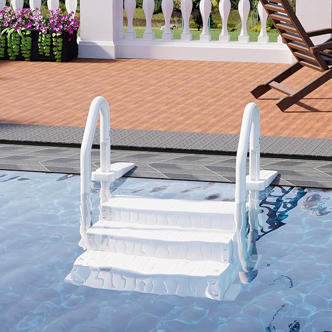 Pool Ladder, 3-Step Pool Stairs with Double Handrails and Non-Slip Steps for 36-50” Above Ground and In-Ground Pools, White
