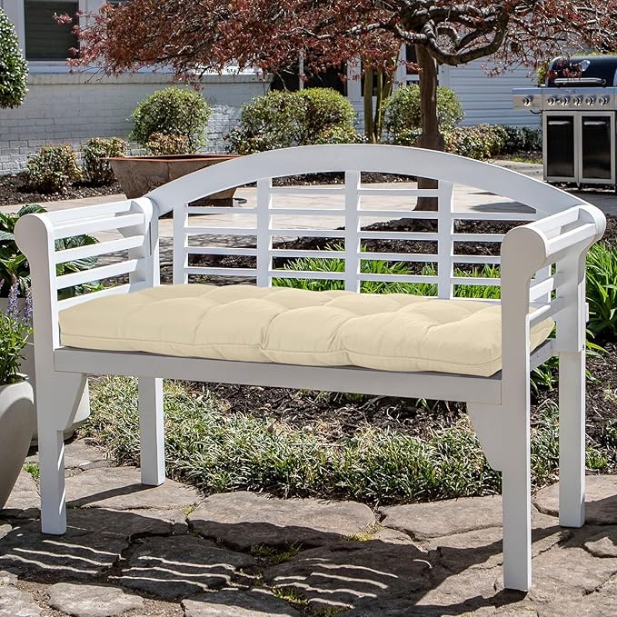 Tufted Bench Cushions for Outdoor Furniture, 44" x 19" Porch Swing Cushions Filled with Foam, Overstuffed Patio Cushions for Bench Loveseat with 2-3 Seats,Thick and Water Resistant, Beige