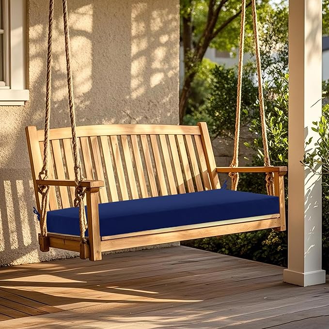 Outdoor Bench Cushion Waterproof 59"x18" – Fade-Resistant Patio Furniture Cushion with Ties for Loveseat, Porch Swing or Indoor Bench Replacement, Navy Blue
