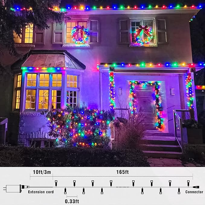 165FT 500 LED Outdoor String Lights, Connectable Christmas Lights Indoor Waterproof with 8 Modes, Plug in Twinkle Fairy Lights Clear Wire for Easter Bedroom Wedding Patio Party Decorations, Multicolor