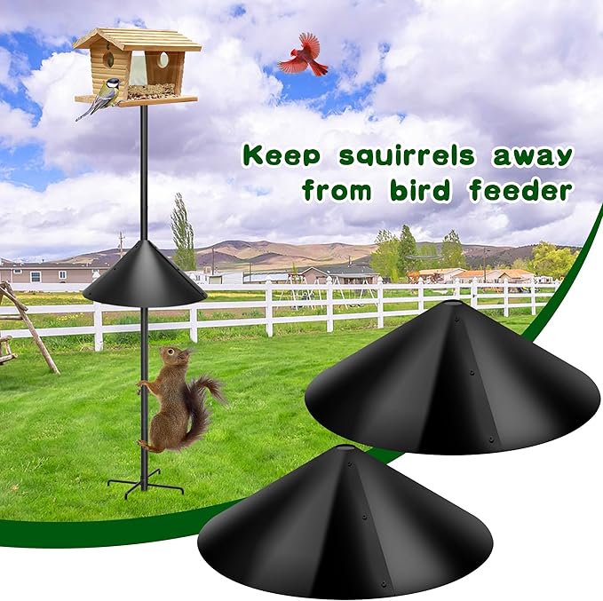Squirrel Baffles for Protecting Outdoor Bird Feeder Pole and Bird Houses, Pole Mount Squirrel Proof Guard Stopper for Bird Pole-(Black, 16 inch,2 Packs)