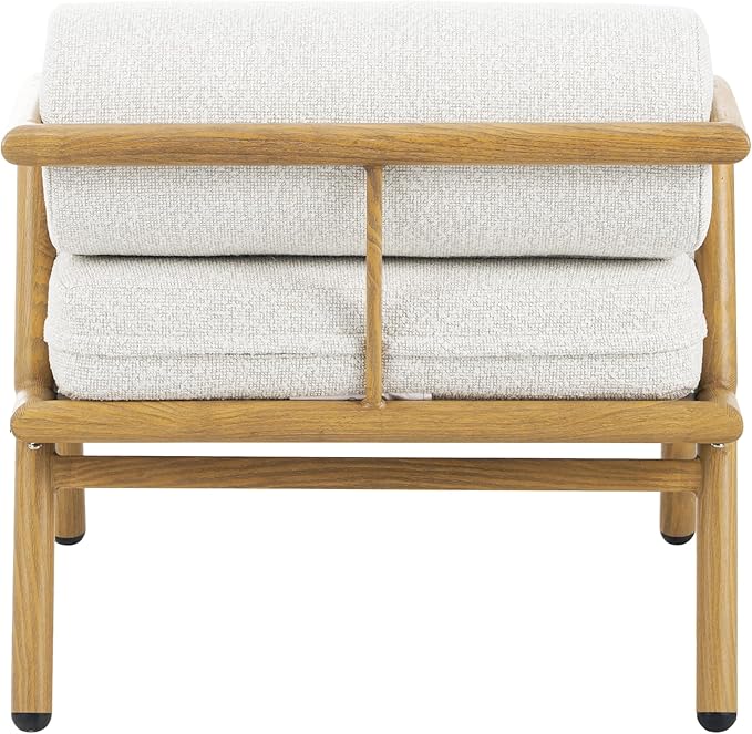 Christopher Knight Home Dessa Patio Accent Chairs Set of 2, Wood-Like Club Chairs, Boucle Lounge Chair, Upholstered Armless Chair, Iron Frame Stable Seating for Garden Poolside Backyard, White+Teak