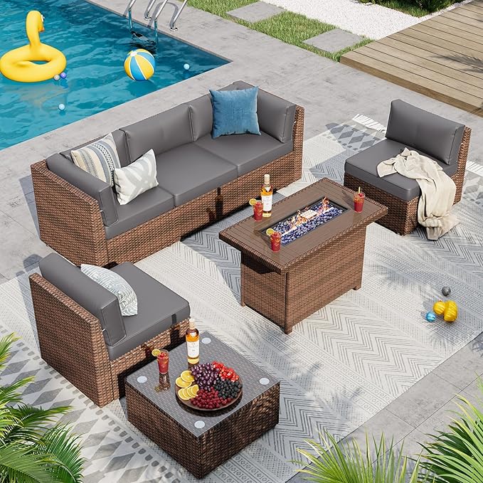 Aoxun Outdoor Replacement Cushions for Patio Furniture, Deep Seat Outdoor Cushions for 6-Seat Wicker Sectional, 14-Piece Water-Repellent Cushion for L-Shape Couch (Dark Grey)
