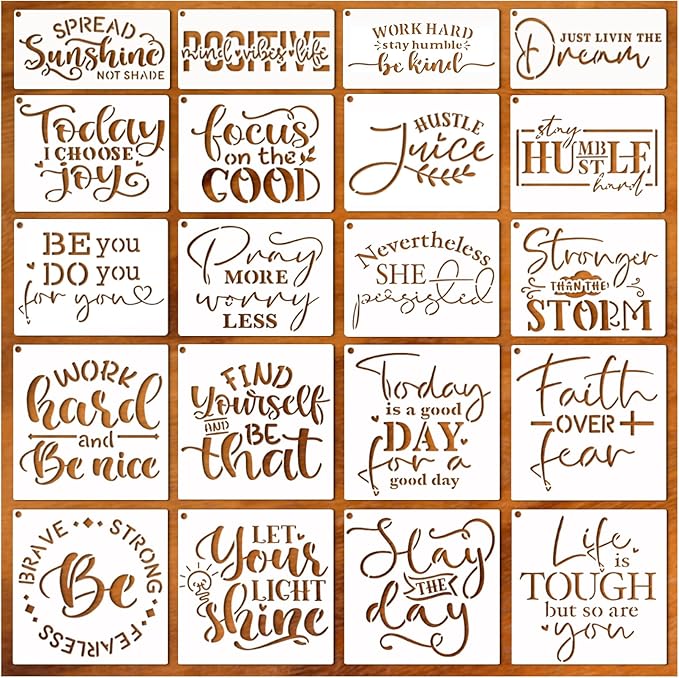 Word Stencils for Painting On Wood Sign Canvas Fabric, Reusable Welcome Farmhouse Burning Inspirational Art Craft Paint Stencil for Shirt Family Furniture Wall Card Making (20 Word 4in)