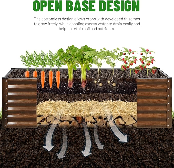 SnugNiture 2-Pack 8x2x2FT Galvanized Raised Garden Bed Kit, Metal Planter Box for Planting Plants Vegetables, Brown