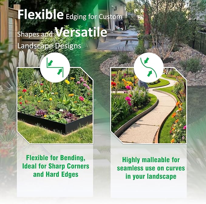 20ft. Galvanized Steel Landscape Edging (6-Pack) โ 40" x 8" Metal Garden Border, Hammer-in Lawn Edging for Landscaping, Tree Rings, Yard & Pathway โ Black Steel Lawn Edge for Garden Design