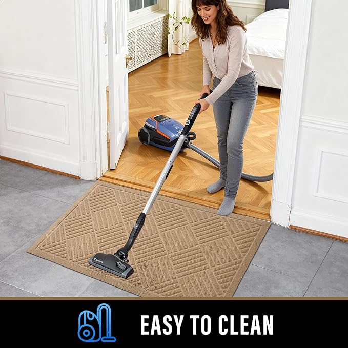 PLEASOR Front Door Mat Outside Entrance, Dirt Resistant and Absorbent Welcome Door Mat Outdoor Indoor, Sturdy Non-Slip Backing Entry Mat, Fade Resistant, Low Profile Doormat for Entryway, 29x17, Beige