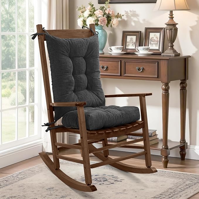 mudilun Rocking Chair Cushion Set - Non-Slip Tufted Rocking Chair Cushions with Ties Soft Indoor/Outdoor Wooden Rocking Chair Seat Pad for Porch Garden Cafe & Nursing