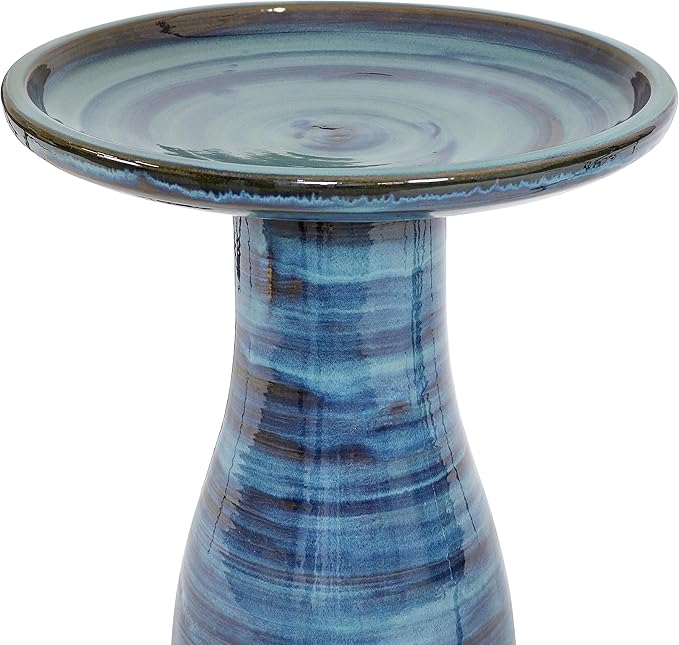 Sunnydaze 21" H Ceramic Bird Bath for Outside - Hand-Painted Outdoor Bird Bath Bowl, UV/Frost-Resistant Finish - Galaxy Blue