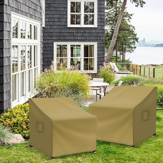 Adirondack Chair Covers Waterproof, Lawn Outdoor Chair Covers 2 Pack, Patio Chair Covers for Outdoor Furniture Fits up to 32W x 37D x 36H inches, Khaki