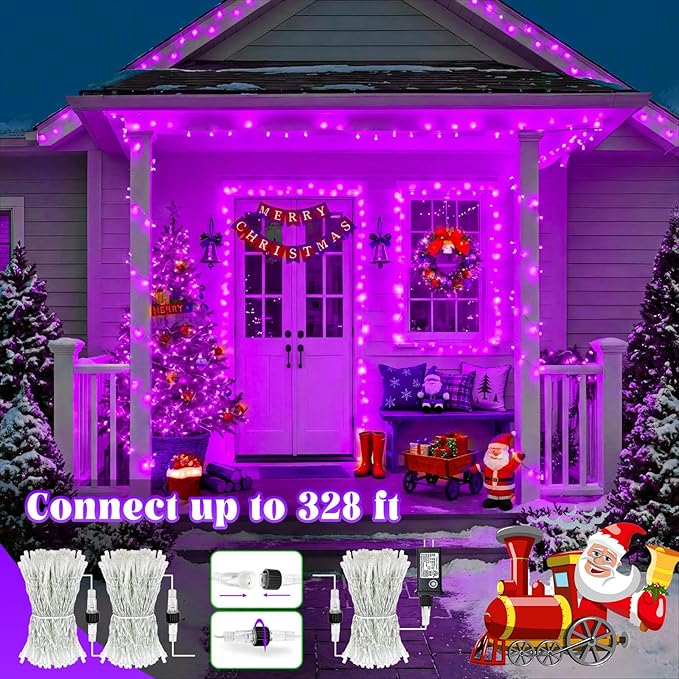66FT 200 LED Christmas Lights Outdoor, Purple Christmas String Lights Indoor Waterproof 8 Modes, Connectable Twinkle Fairy Lights Clear Wire for Home House Room Patio Garden Party