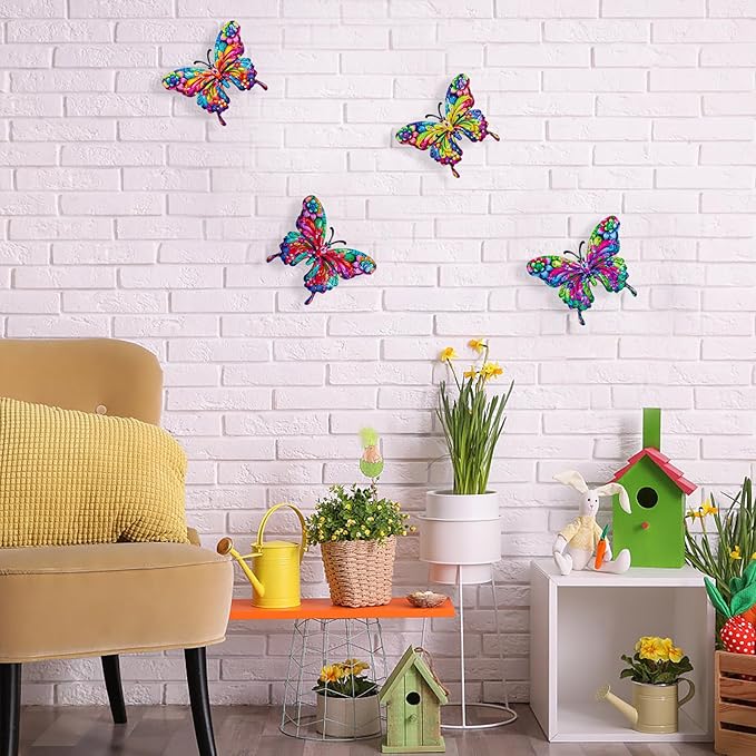 SUNREEK 4Pcs Metal Butterfly Wall Decor, 9 Inches Butterfly Outdoor Wall Art for Fence Garden Yard Room Patio Balcony Decorations