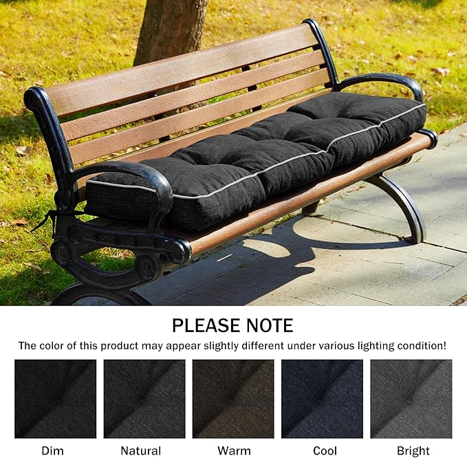 Bench Cushion, 42 x 16 Inch Patio Furniture Cushions with Durable Ties, Soft Memory Foam Bench Cushions for Indoor/Outdoor Furniture with Non-Slip Bottom, Kitchen&Dining, Black