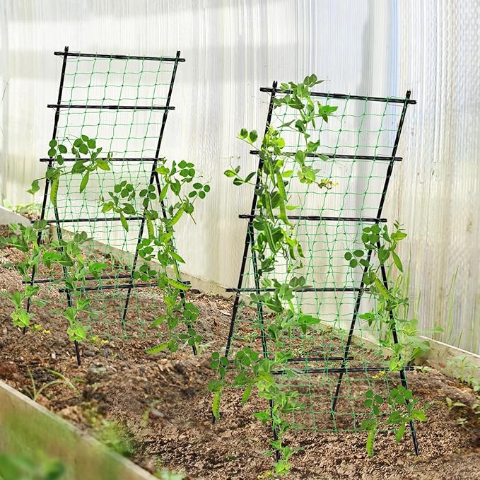 Cucumber Trellis for Raised Bed, 6ft Metal A-Frame Garden Trellis for Climbing Plants Outdoor Support Vine Fruits Grape Vegetable Squash Tomato Pea Bean Trellis, with Netting, Black