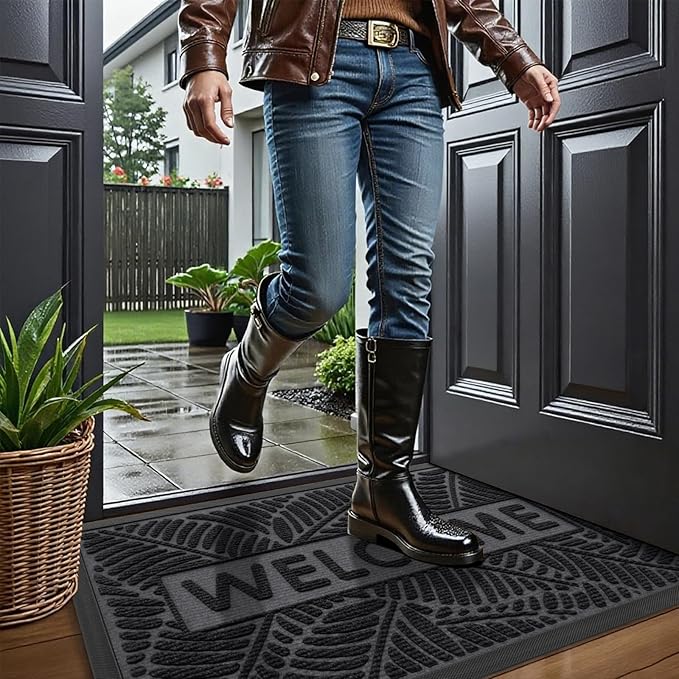 Smiry Welcome Mat Indoor Outdoor, All-Season Waterproof Front Door Mat, Sturdy Natural Rubber Doormat, Non-Slip, Easy Clean, Low Profile Dirt Trapper for Porch Patio Entrance, 29.5x17, Grey