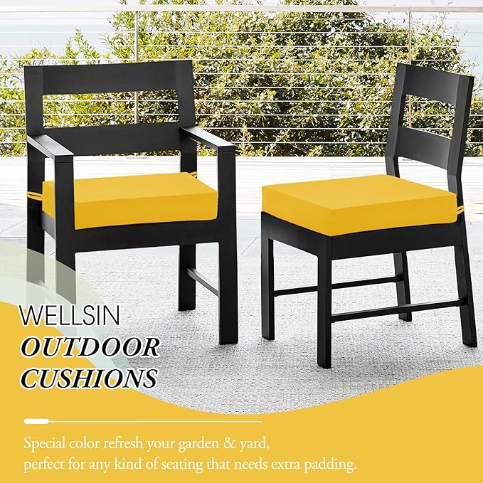 Wellsin Outdoor Chair Cushions for Patio Furniture - Outdoor Cushions for Chairs - Waterproof Patio Chair Cushions Set of 4, 18.5"X16"X3", Yellow