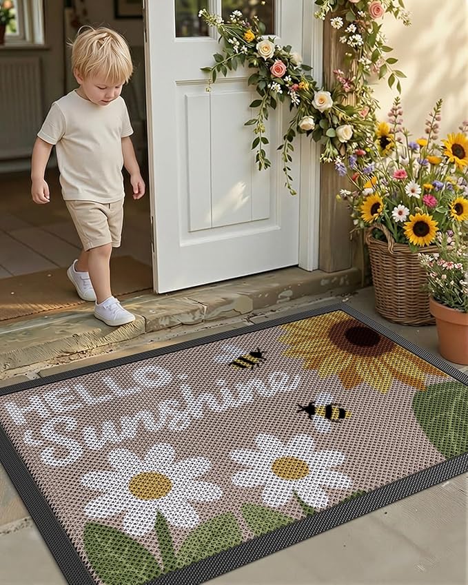Color&Geometry Outdoor Door Mat, Resilient & Flexible Non-Slip Door Mat 24"x36", Dirt Trapping Waterproof Doormat, Welcome Mat for Porch, Patio & Entryway, Sunny Gold