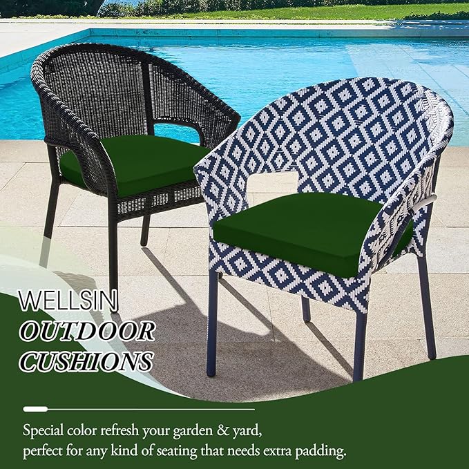 Wellsin Outdoor Chair Cushions for Patio Furniture - Patio Chair Cushions Set of 4 - Water Resistant Round Corner Outdoor Seat Cushions 17"X16"X2", Forest Green