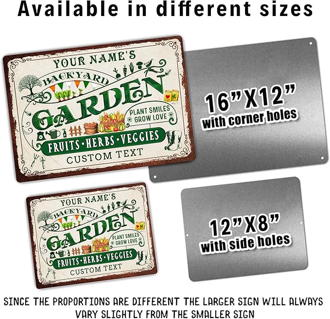 Custom Metal Signs with Name Made in USA Personalized Vintage Garden Sign Waterproof Vintage Decorative Metal Print for Wall Decor Customized Home Garden Ideas Gifts Artwork Prints for Yard Ourdoor