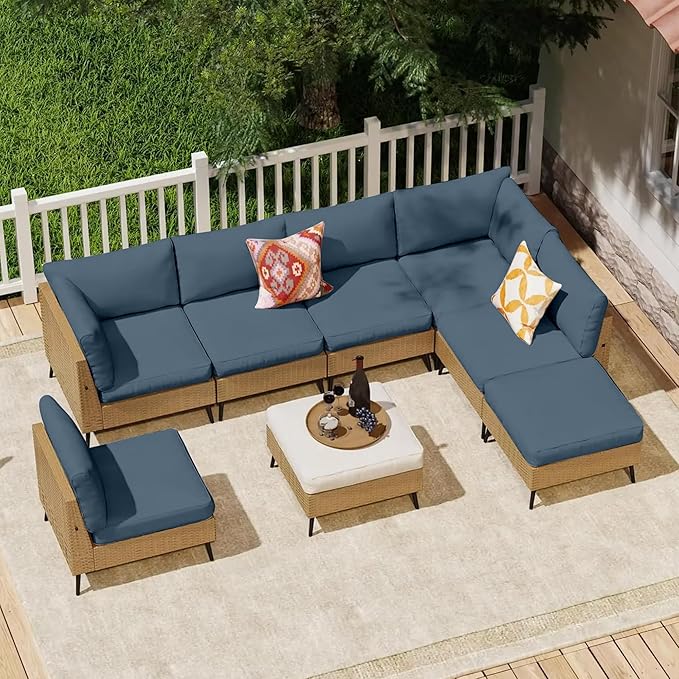 12Pcs Outdoor Cushion Covers, Patio Cushion Covers,Stretch Elastic Slipcovers, Replacement Washable & Reusable Furniture Protector for Patio Couch (Gray-Blue,Cover Only)