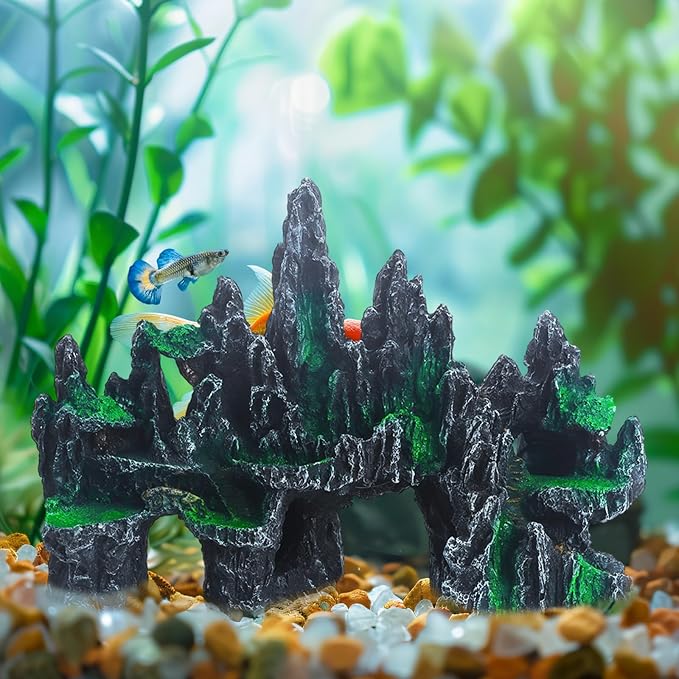 Saim Large Aquarium Rock Decorations, Mountain Ornament Fish Cave Bridge, Fish Tank Aquascape Model for Gold Fish, Betta Cichlids Hideaway Cave Hideout (12.09x3.94x8.58inch)