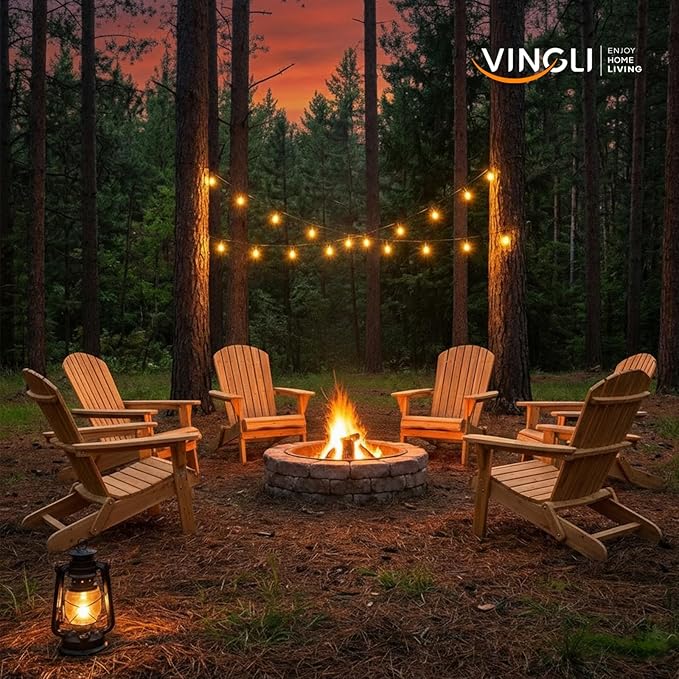 VINGLI Folding Adirondack Chairs Set of 4, Wood Adirondack Chair for Outdoor, Foldable Fire Pit Chairs for Patio, BBQ, Porch, Yard, Pool