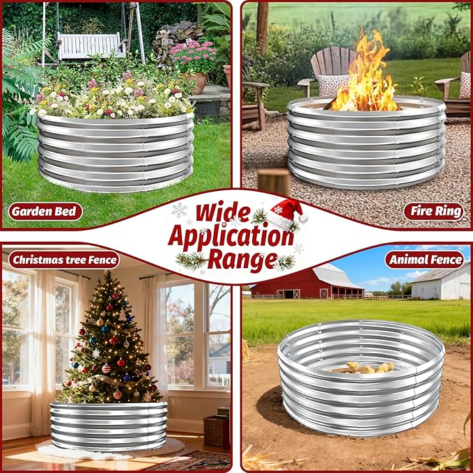 16 Inch Tall Heavy-Duty Round Steel Rised Garden Bed – Wave-Shaped Design Galvanized Metal Planter Box for Vegetables Flowers Succulent at Patio/Garden Outdoor (Silver, 40" Diameter X 16" Tall)