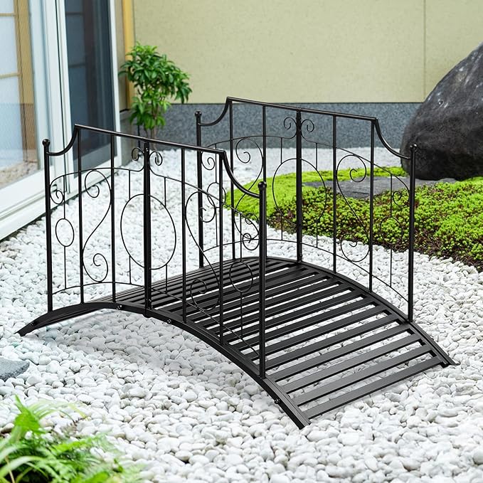 Outvita Metal Garden Bridge for Outdoor, Elegant Decorative Bridge with Powder-Coated Finish and Security Guardrail for Patio Pond Backyard Landscaping (Mirror)