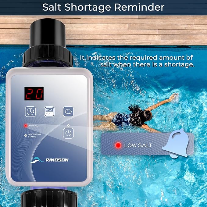 Saltwater Pool Chlorinator System for Above Ground Pools and Hot Tub, Saltwater Pool System with Self-Cleaning Titanium Cell & LED Control Panel, Up to 9,000 Gallons, 2 Year Limited Warranty