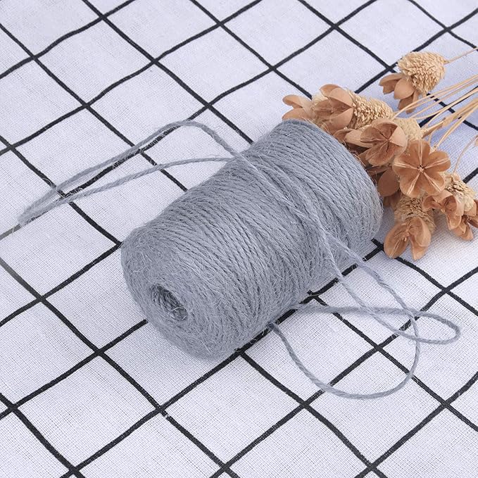 jijAcraft Jute Twine String 328 Feet, 2mm Colored Natural Twine for Gift Wrapping, 3-Ply Hemp Gray Twine for Climbing Plant, Garden Craft, DIY Christmas Handmade Arts, Gift Decoration Twine