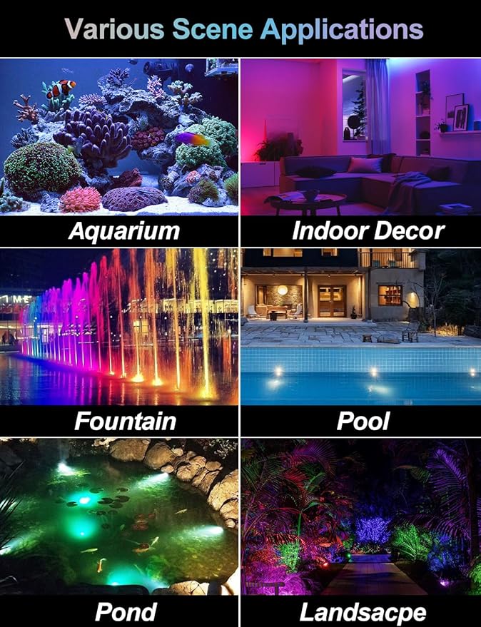 RGB Underwater Pond Lights, Super Bright LED Submersible Fountain Lights Colored Landscape Spotlights, Bluetooth APP Control IP68 Waterproof for Fish Aquarium Tank Garden Yard Pool (Set of 6)