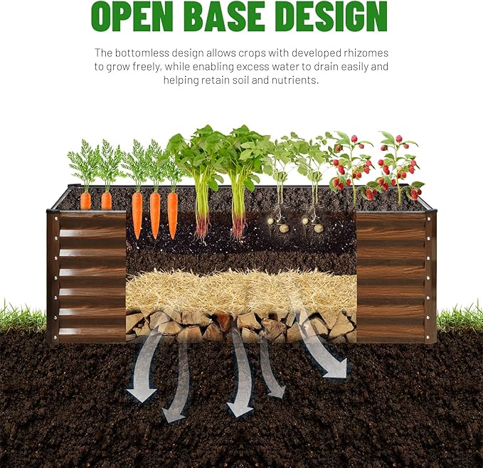 SnugNiture 2-Pack 4x2x2FT Galvanized Raised Garden Bed Kit, Metal Planter Box for Planting Plants Vegetables, Brown
