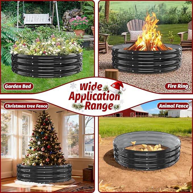 12 Inch Tall Heavy-Duty Round Steel Rised Garden Bed – Wave-Shaped Design Galvanized Metal Planter Box for Vegetables Flowers Succulent at Patio/Garden Outdoor (Black, 48" Diameter)