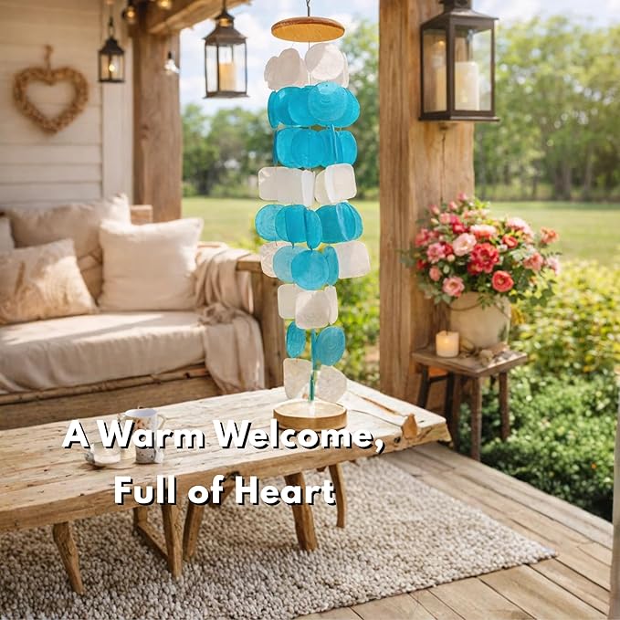Solange & Frances Capiz Shell Wind Chimes for Outside - Elegant Wind Chimes for House Decor and Patio Decor, Unique Birthday Gifts for Women, Valentines Day Gifts, Sympathy Gift