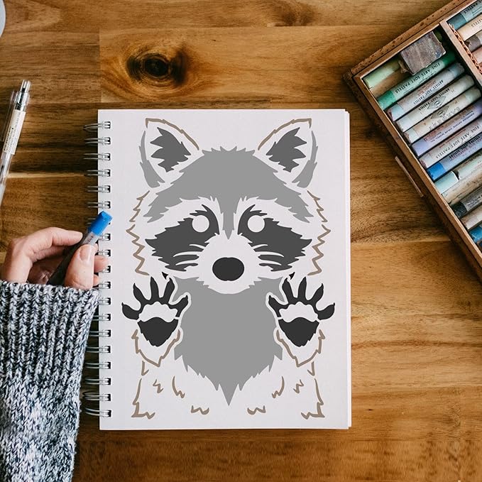 FINGERINSPIRE Raccoon Stencil 11.7x8.3inch Reusable Painting Template DIY Craft Woodland Animal Stencil for Wall, Floor, Furniture, Wood and Paper