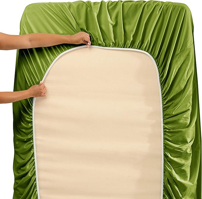 Clara Clark Fitted Sheet, Extra Deep Pocket Fits Deep Mattress, Luxury Soft Fitted Sheet Only, Twin - Extra Deep Calla Green