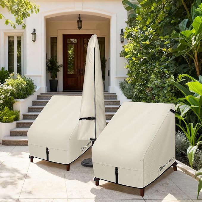 Porch Shield Patio Chair Covers - Waterproof Outdoor Lounge Deep Seat Adirondack Chair Cover 2 Pack - 35W x 38D x 34H inch, Beige