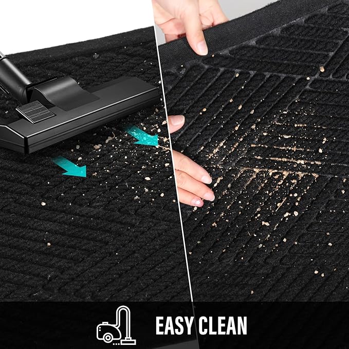 Sturdy Front Door Mat, Absorbent Muddy Dirt Resist Welcome Door Mats Outdoor Indoor, Stain and Fade Resistant, Non-Slip Rubber Backing Low Profile Doormat for Entryway, 36×24, Black