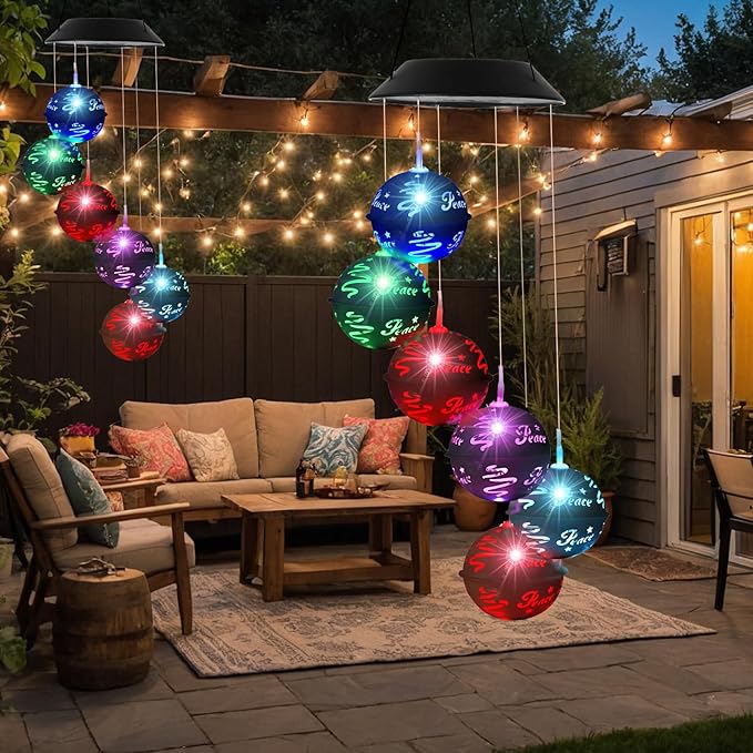Solar Wind Chimes for Outside, Birthday Grardening Gifts for Mom Grandma Women, Color Changing Ball Christmas Decorations Wind Chimes Outdoor Solar Hanging Lights for Garden Yard Patio Party
