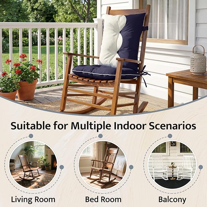 mudilun Outdoor Adirondack Chair Cushion High Weather Resistant Tufted Waterproof Rocking Chair Cushions Anti-Slip Thickened High Back Patio Seat Pads(Outdoor-Navy Blue-White)